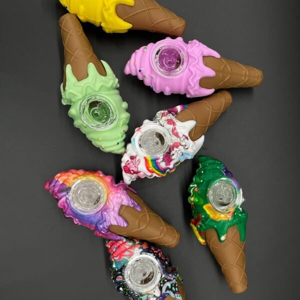 SILICONE ICE CREAM HAND PIPE ASSORTED COLORS  -CY#586